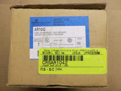 New cooper crouse hinds ar1042 model m3 receptacle 100 amp 3 wire 4 pole 3r for sale