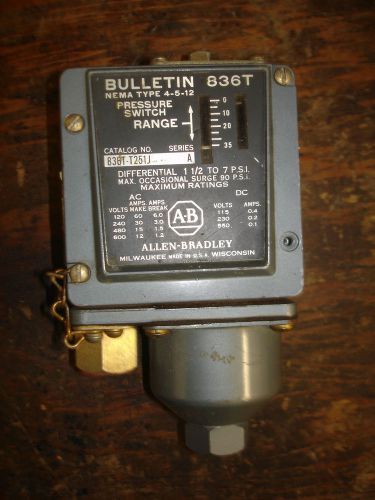 NOS ALLEN BRADLEY BULLETIN 836T NEMA TYPE 4-5-12 PRESSURE SWITCH RANGE