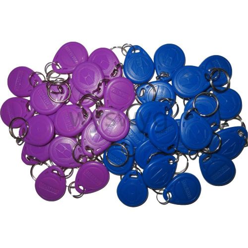 100pcs 125KHz RFID EM EM4100 Proximity Induction Tag Token Keyfob Purple &amp; Blue