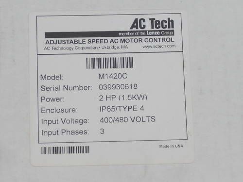 AC TECH ADJUSTABLE SPPED AC MOTOR CONTROL M1420C