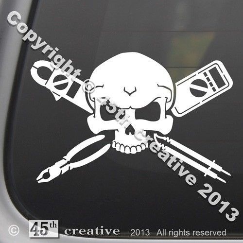 Electrician Crossbones Decal - electricians clamp multi meter leads pliers dikes