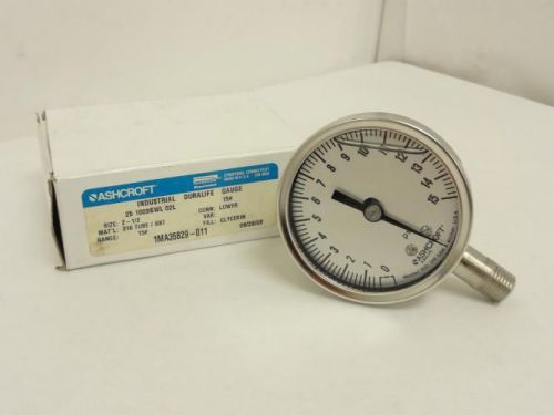 148131 New In Box, Ashcroft 251009SWL02L DURALIFE Gauge SS, 0-15PSI 1/4 NPT