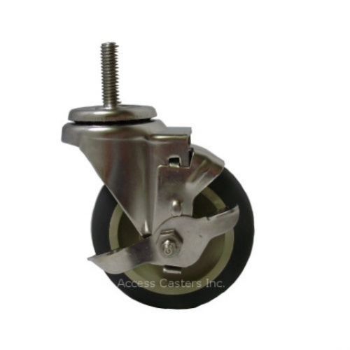 4dxssppsb 4&#034; stainless steel stem caster, brake, polyurethane tread, 300 lbs cap for sale