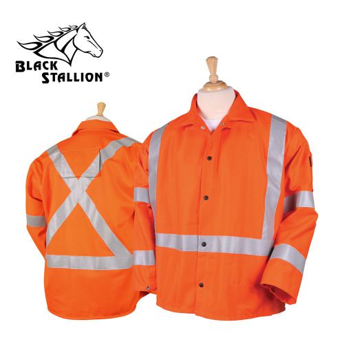 Black Stallion 30&#034; Hi-Vis FR Cotton Welding Jacket - JF1012 Orange - LARGE
