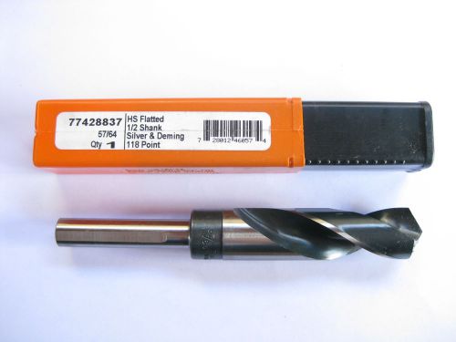 NEW 57/64&#034; HSS SILVER &amp; DEMING DRILL BIT 1/2 SHANK HERTEL USA