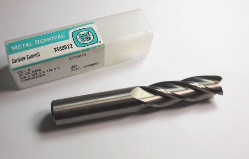 Metal removal carbide square end mill 3/4&#034; 4fl 2-1/4&#034; loc x 5&#034; oal m33622 &lt;1893&gt; for sale