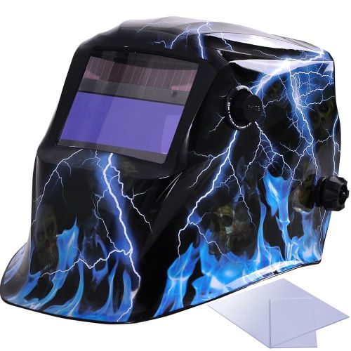 Auto Darkening Welding Hood Grinding Helmet Mask Solar ANSI CE Lightning Skull