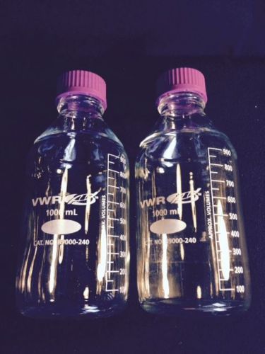 LOT OF 2 1000ML LAB STORAGE BOTTLES, PURPLE TOPS