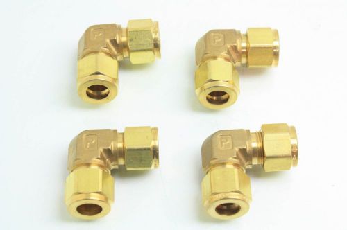 Lot of 4 Parker Brass Elbow Tube Fittings 3/4&#034; Tube OD Missing Ferrules