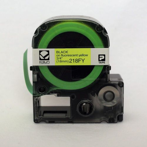 K-sun 218fy black on fluorescent yellow labelshop label tape 3/4&#034; ksun for sale