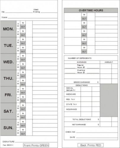 Time card lathem 5000e weekly double sided timecard 830331-1 box of 1000 for sale