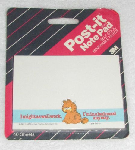 New! 3m garfield post-it notes &#034;i might as well work, i&#039;m in a bad mood any way&#034; for sale