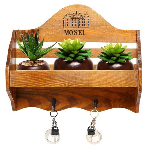 Country Rustic Mosel Wall Mounted Wood Wall Planter Shelf Storage Rack Key Hooks