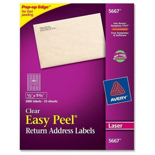 Avery Easy Peel Address Label - 0.5&#034; X 1.75&#034; Permanent Clear 2000 Labels #5667