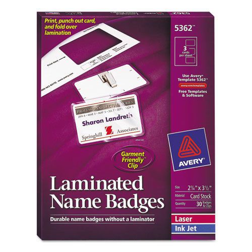 Self-Laminating Laser/Inkjet Printer Badges, 2 1/4 x 3 1/2, White, 30/Box