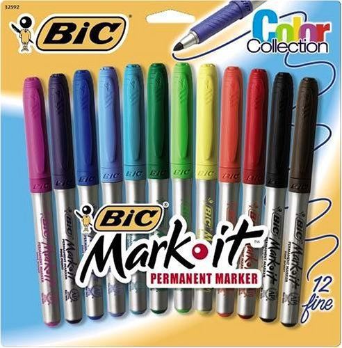 Bic Mark-it Gripster Permanent Marker - Fine Marker Point Type - (gpmap12asst)