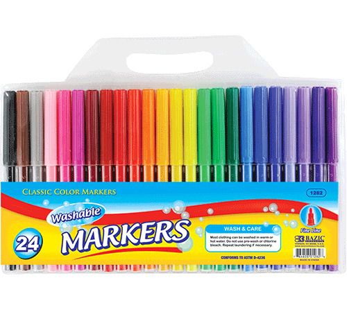 BAZIC 24 Fine Line Washable Watercolor Markers, Case of 72