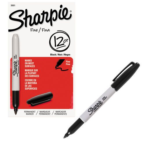 Sharpie Permanent Marker Fine Point Black 12ct SAN 30001 FAST SHIPPING