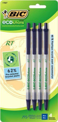 New bic ecolutions retractable ball pen  medium point (1.0 mm)  blue  24 pens for sale