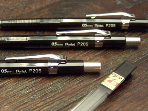 PENTEL Automatic PENCIL 0.5mm Black Barrels, Drafting Mechanical w/ Lead Refills