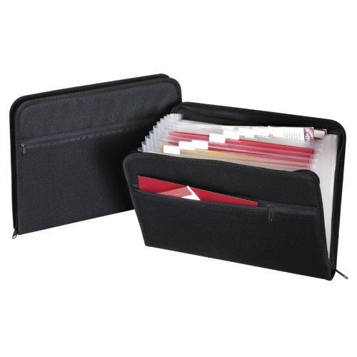 Globe-Weis 13-Pocket Fabric Expanding Zip File, Letter Size, Black, Single File