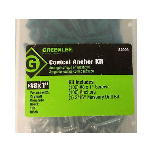 New greenlee 84009 plastic conical anchor kit #8 x 1&#034; for sale