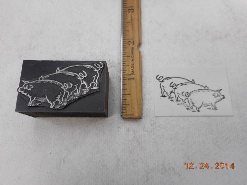 Letterpress Printing Printers Block, 3 Farm Pigs backsides w Cork Screw Tails