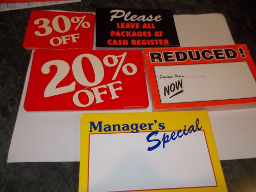 LOT OF 205 RETAIL STORE CARDBOARD SIGNS &#034;MANAGER&#039;S SPECIAL&#034;,&#034;REDUCED&#034;,20% OFF...