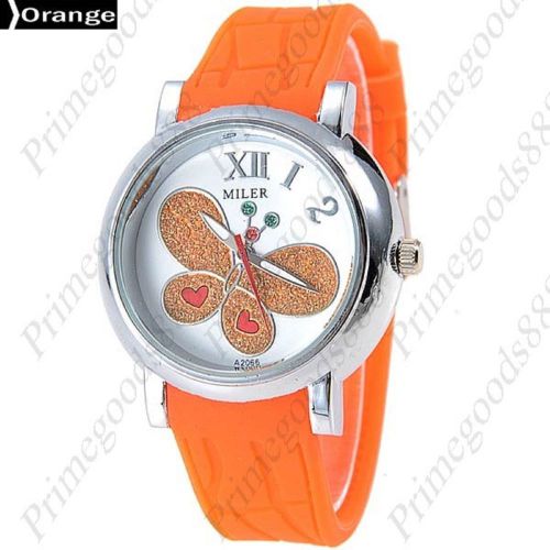 Butterfly hearts quartz analog rubber unisex free shipping wristwatch orange for sale