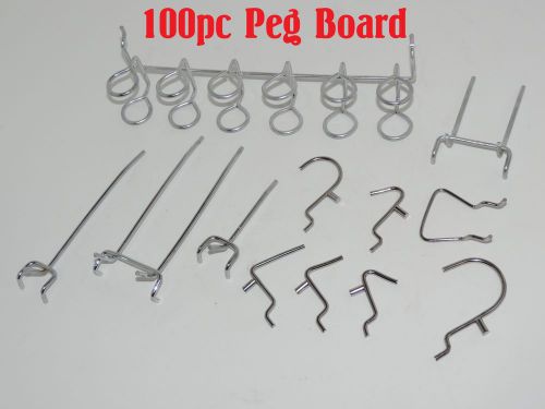 (100pc) 1&#034; x 1/8&#034; pegboard hook assortment set shelve hanger garage storage shop for sale