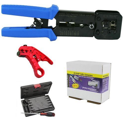 Platinum Tools 100054 EZ-RJPRO Crimp Tool, CAT6+ Connectors, Cutter, Tool Kit