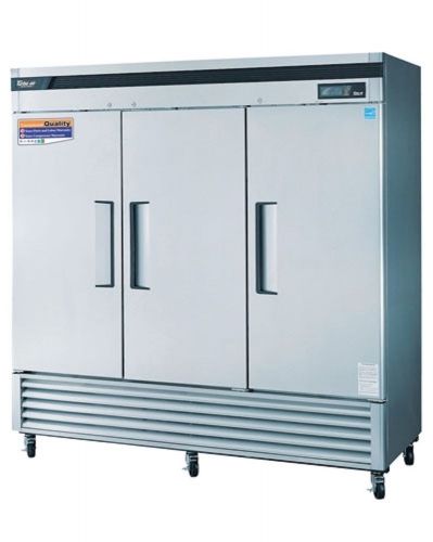 New turbo air 72 cu ft super deluxe ss solid door reach in refrigerator-3 doors! for sale