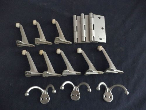 Stainless Steel and Brushed Nickel Door Stops, Towel Hooks &amp; Door Hinges LOT