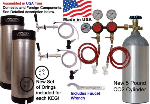 Home Brew Keg Kit 2 Tap Dual Body Regulator 2- 5 Gallon ball LockKegs 5 PoundCO2