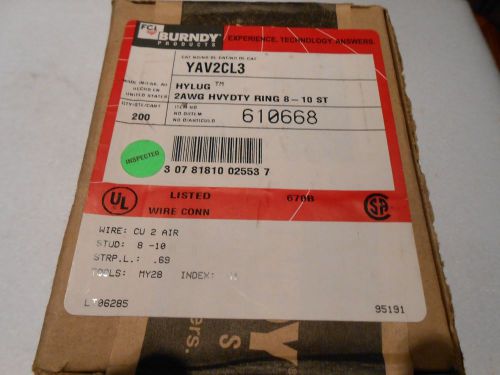 Burndy yav2cl3 copper compression lugs 8-10 stud hylug an2 2 awg nib box of 200* for sale