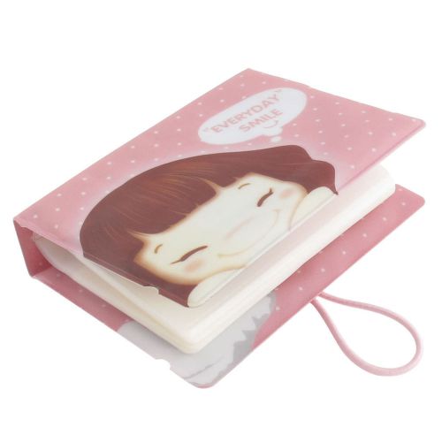 Pink Plastic 32 Sheets Cartoon English Printed Business ID Card Holder