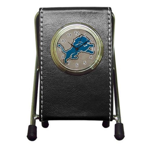 Custom Detroit Lions Leather Pen Holder Desk Clock (2 in 1) Free Shipping