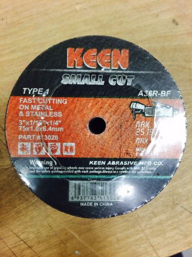 3&#034;x1/16&#034;x1/4&#034; METAL/STAINLESS CUT-OFF WHEEL A36RBF KEEN (KN2-13022-50)