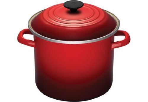 Le Creuset Enameled Steel Stock Pot with Lid, Cherry 8QT