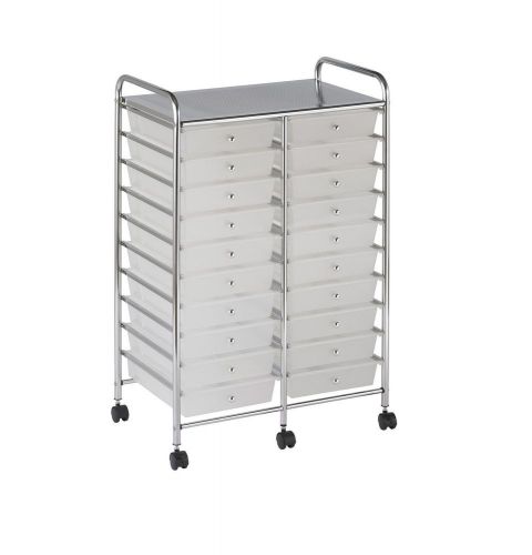 ECR4Kids 20 Drawer Mobile Organizer White, Steel Frame Rails and 6 Casters