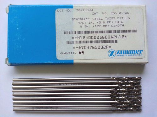 NEW 9x Zimmer Twist Drills 9/64” (3.6mm) dia, length 5” (127mm)