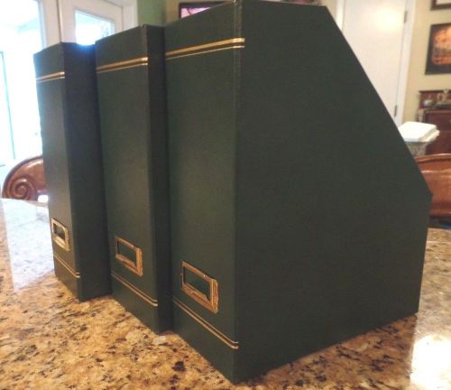 Set of 3 File folder  Magazine Holders Office Desk  Organizer-Hunter Green-Rich!