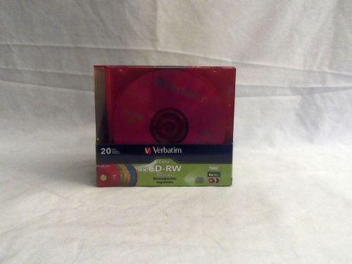 NEW 20 PACK COLOR 4x CD-RW VERBATIM 700MB FACTORY SEALED