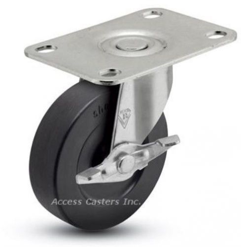 2SPCRSB-108 2&#034; Swivel Caster w/ Brake, Soft Rubber Wheel, 1-3/4&#034; X 2-5/8&#034; Plate