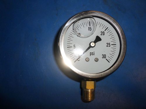 2 1/2&#034; LIQUID FILLED  0-30 PSI PRESSURE GAUGE  1/4&#034;  NPT BOTTOM MOUNT