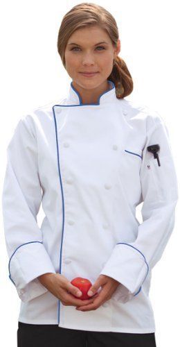 Uncommon Threads 0432 Adults Murano Chef Coat White w/Royal Piping X-Small