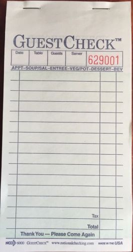 G6000 Guest Checks Book Waitress Pad CARBON COPY 15 Line 50 Page Booklet NEW