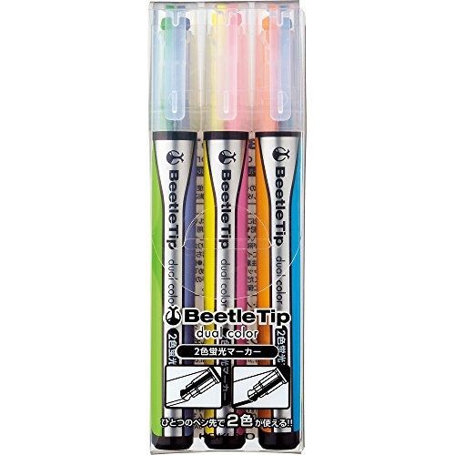 Kokuyo Beetle Tip Dual Color Highlighter, 3-Pack (PM-L303-3S)