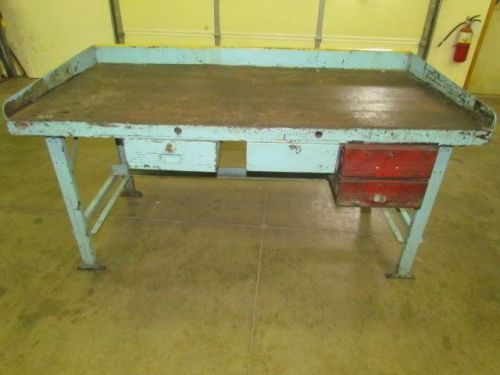 Vintage industrial steel workbench 72x36&#034; butcher block 2 1/2&#034; thick dated 1945 for sale