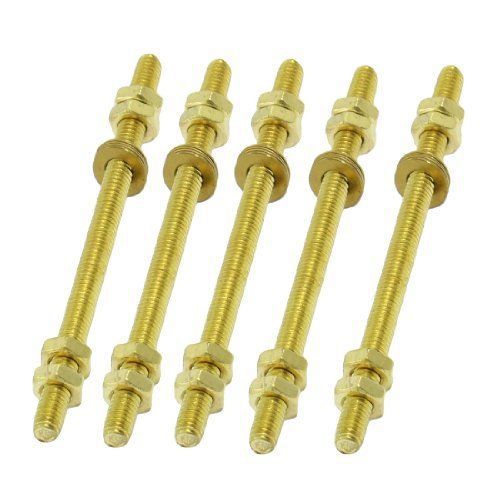 NEW 5 Pcs 6mm x 100mm Threaded Rod Brass Double Headed Bolt w Hex Nuts